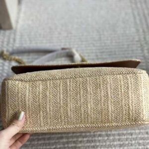 Saint Laurent YSL Women Niki Medium Chain Bag in Raffia and Leather-Natural