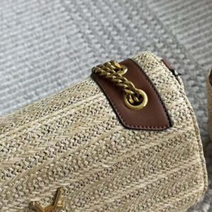 Saint Laurent YSL Women Niki Medium Chain Bag in Raffia and Leather-Natural