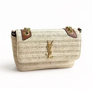 Saint Laurent YSL Women Niki Small Chain Bag in Raffia and Leather-NaturalSaint Laurent YSL Women Niki Small Chain Bag in Raffia and Leather-Natural