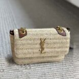 Saint Laurent YSL Women Niki Small Chain Bag in Raffia and Leather-Natural