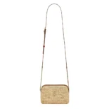 Saint Laurent YSL Women Saint Laurent YSL Women Gaby Zipped Pouch in Raffia and Vegetable-tanned Leather