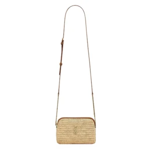 Saint Laurent YSL Women Saint Laurent YSL Women Gaby Zipped Pouch in Raffia and Vegetable-tanned Leather