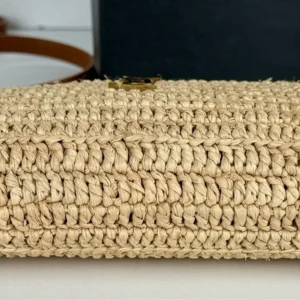 Saint Laurent YSL Women Saint Laurent YSL Women Gaby Zipped Pouch in Raffia and Vegetable-tanned Leather