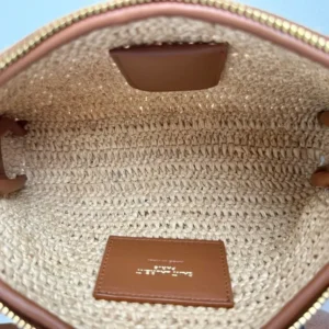 Saint Laurent YSL Women Saint Laurent YSL Women Gaby Zipped Pouch in Raffia and Vegetable-tanned Leather