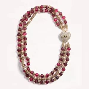 Valentino Women Coeur Royal Necklace in Metal Enamel Fluted Glass Pearls and Crystals