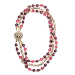 Valentino Women Coeur Royal Necklace in Metal Enamel Fluted Glass Pearls and Crystals