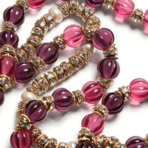 Valentino Women Coeur Royal Necklace in Metal Enamel Fluted Glass Pearls and Crystals