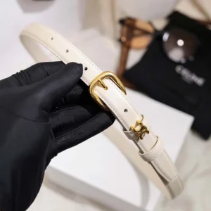 Celine Women Vivienne Belt 25Mm In Taurillon Leather-White 45BNN3A01