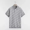 Dior Men Oblique Polo Shirt Regular Fit Gray Cotton-Wool-Silk Jacquard 683M824A7040