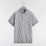 Dior Men Oblique Polo Shirt Regular Fit Gray Cotton-Wool-Silk Jacquard 683M824A7040
