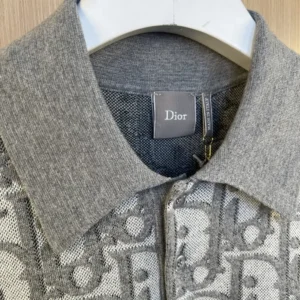 Dior Men Oblique Polo Shirt Regular Fit Gray Cotton-Wool-Silk Jacquard 683M824A7040