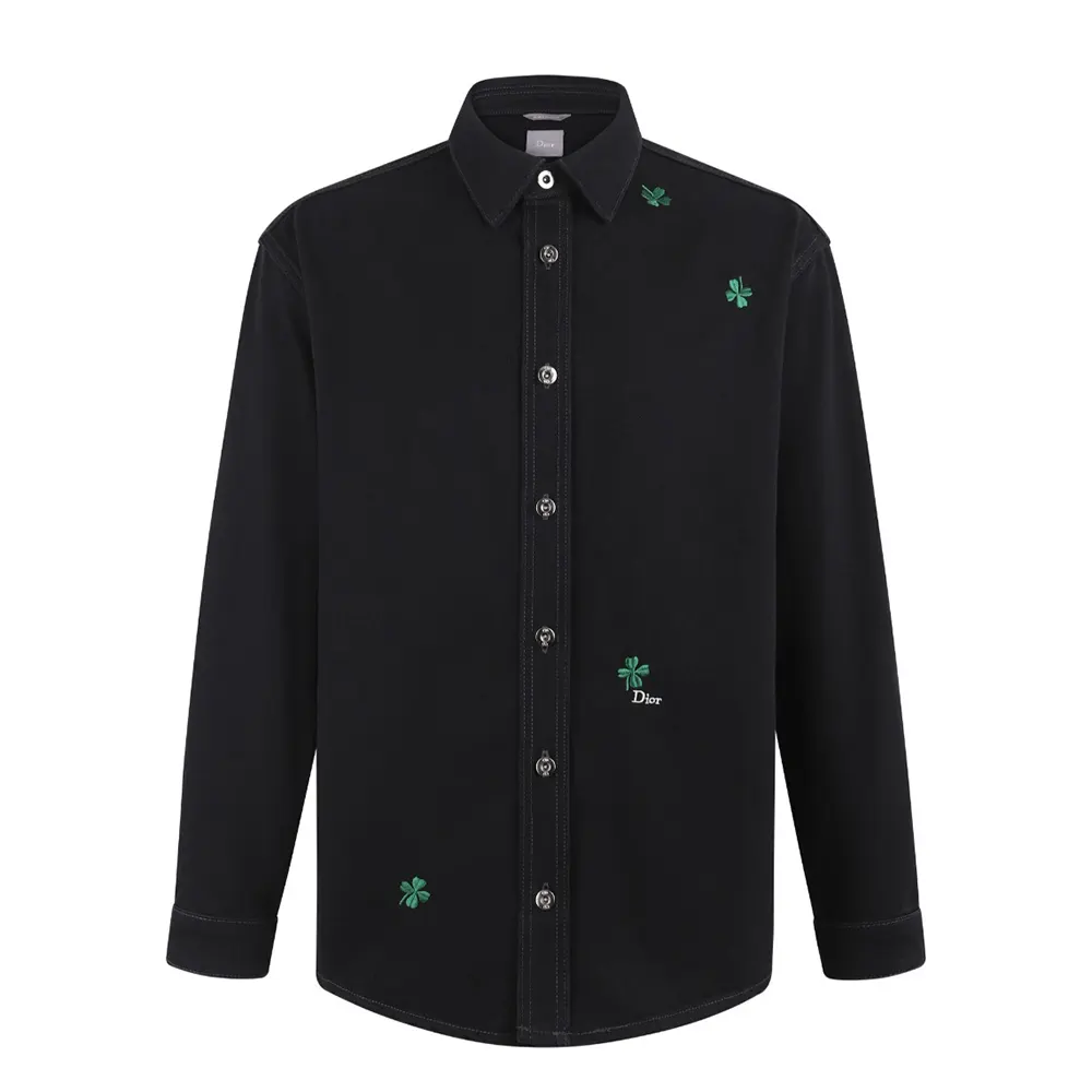 Dior Men Overshirt with Dior Clover Embroidery Black Cotton Twill 683D585A3044