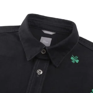 Dior Men Overshirt with Dior Clover Embroidery Black Cotton Twill 683D585A3044