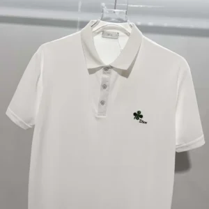 Dior Men Polo Shirt with Dior Clover Embroidery White Cotton Piqué 683J806A3025