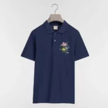 Dior Men Polo Shirt with Dior Secret Garden Embroidery Relaxed Fit Blue Cotton Piqué