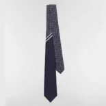 Dior Men Striped Cannage Tie Navy Blue Gray and White Silk 44C1047B0984