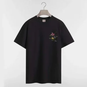 Dior Men T-Shirt with Dior Secret Garden Motif Relaxed Fit Black Cotton Jersey