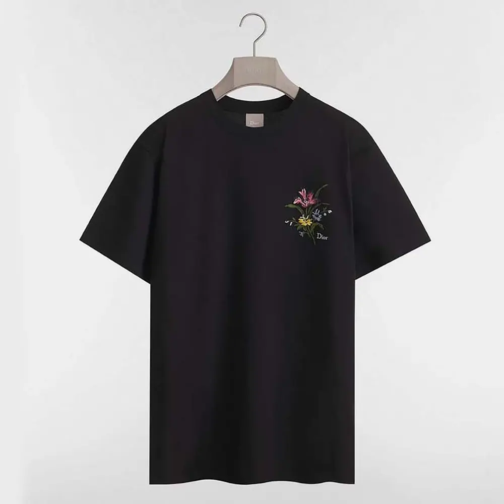 Dior Men T-Shirt with Dior Secret Garden Motif Relaxed Fit Black Cotton Jersey