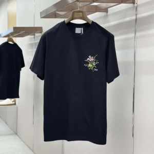 Dior Men T-Shirt with Dior Secret Garden Motif Relaxed Fit Black Cotton Jersey