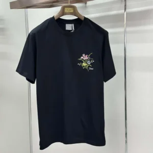 Dior Men T-Shirt with Dior Secret Garden Motif Relaxed Fit Black Cotton Jersey