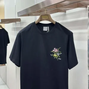Dior Men T-Shirt with Dior Secret Garden Motif Relaxed Fit Black Cotton Jersey