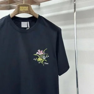 Dior Men T-Shirt with Dior Secret Garden Motif Relaxed Fit Black Cotton Jersey
