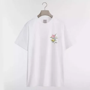 Dior Men T-Shirt with Dior Secret Garden Motif Relaxed Fit White Cotton Jersey
