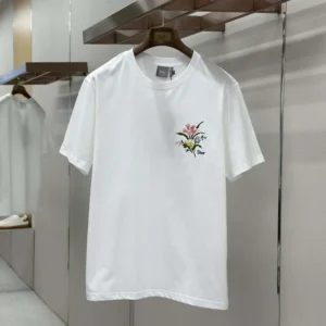 Dior Men T-Shirt with Dior Secret Garden Motif Relaxed Fit White Cotton Jersey