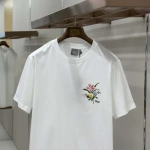 Dior Men T-Shirt with Dior Secret Garden Motif Relaxed Fit White Cotton Jersey