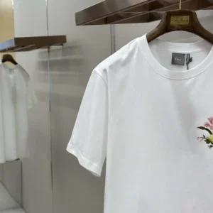 Dior Men T-Shirt with Dior Secret Garden Motif Relaxed Fit White Cotton Jersey