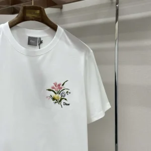 Dior Men T-Shirt with Dior Secret Garden Motif Relaxed Fit White Cotton Jersey