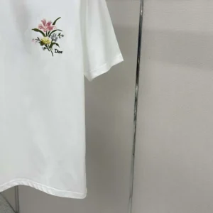 Dior Men T-Shirt with Dior Secret Garden Motif Relaxed Fit White Cotton Jersey