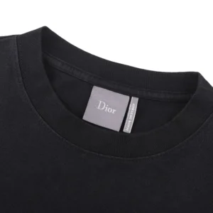 Dior Men T-Shirt with Embroidery Relaxed Fit Black and White Cotton Jersey 693J661A3282
