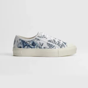 Dior Unisex Dioriviera Walk'n'Dior Sneaker White and Blue Toile de Jouy Floral Garden Embroidered Cotton