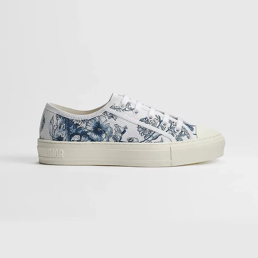 Dior Unisex Dioriviera Walk'n'Dior Sneaker White and Blue Toile de Jouy Floral Garden Embroidered Cotton