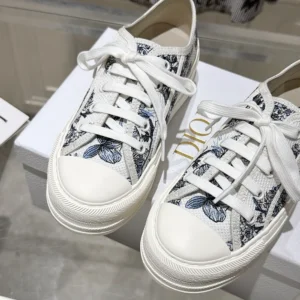 Dior Unisex Dioriviera Walk'n'Dior Sneaker White and Blue Toile de Jouy Floral Garden Embroidered Cotton