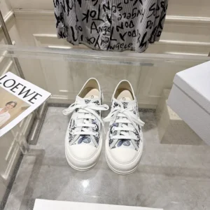 Dior Unisex Dioriviera Walk'n'Dior Sneaker White and Blue Toile de Jouy Floral Garden Embroidered Cotton