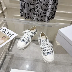 Dior Unisex Dioriviera Walk'n'Dior Sneaker White and Blue Toile de Jouy Floral Garden Embroidered Cotton