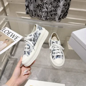 Dior Unisex Dioriviera Walk'n'Dior Sneaker White and Blue Toile de Jouy Floral Garden Embroidered Cotton