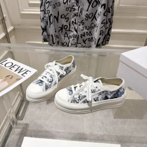 Dior Unisex Dioriviera Walk'n'Dior Sneaker White and Blue Toile de Jouy Floral Garden Embroidered Cotton