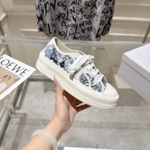 Dior Unisex Dioriviera Walk'n'Dior Sneaker White and Blue Toile de Jouy Floral Garden Embroidered Cotton