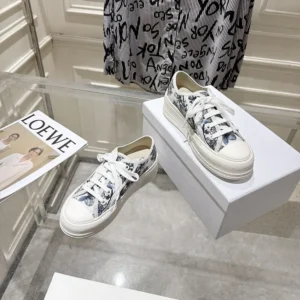 Dior Unisex Dioriviera Walk'n'Dior Sneaker White and Blue Toile de Jouy Floral Garden Embroidered Cotton