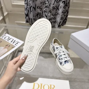 Dior Unisex Dioriviera Walk'n'Dior Sneaker White and Blue Toile de Jouy Floral Garden Embroidered Cotton