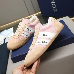 Dior Unisex Ribbon Sneaker Pink and Beige Suede Calfskin KCK553SUE
