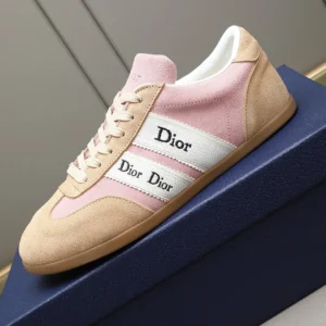 Dior Unisex Ribbon Sneaker Pink and Beige Suede Calfskin KCK553SUE