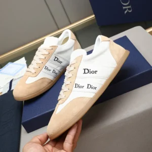 Dior Unisex Ribbon Sneaker White and Beige Suede Calfskin KCK553SUE