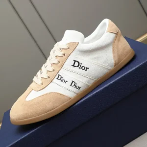 Dior Unisex Ribbon Sneaker White and Beige Suede Calfskin KCK553SUE
