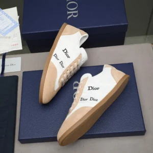 Dior Unisex Ribbon Sneaker White and Beige Suede Calfskin KCK553SUE