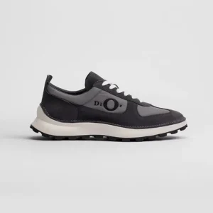 Dior Unisex Squash Sneaker Black Suede Calfskin and Gray Technical Fabric
