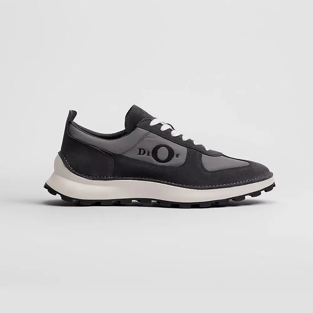 Dior Unisex Squash Sneaker Black Suede Calfskin and Gray Technical Fabric